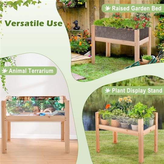 Costway Raised Wooden Garden Bed Elevated Planter Box Plant Terrarium with Drain Holes